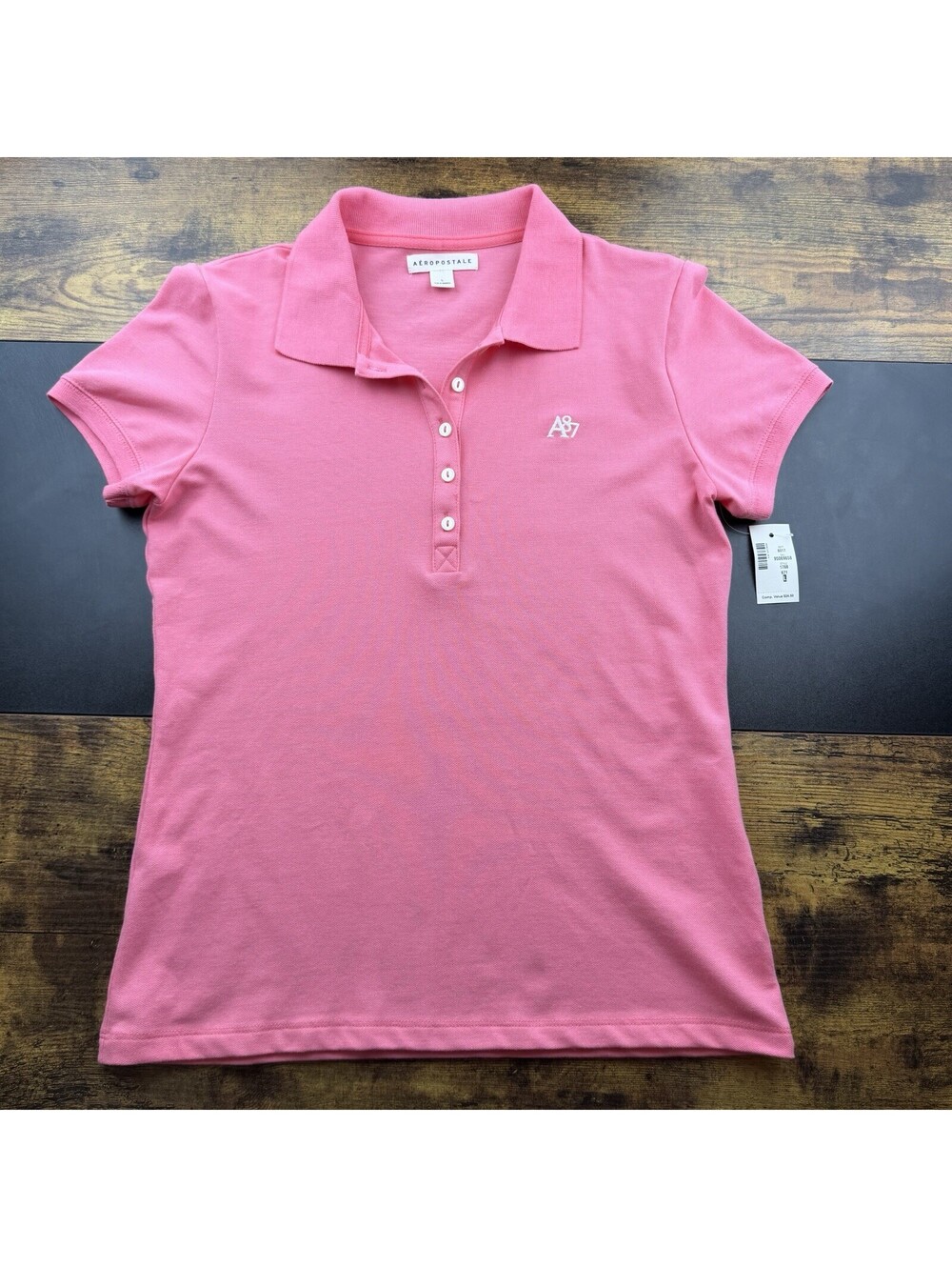 Aeropostale Women’s Pink Polo Shirt L Short Sleeve Collared Preppy A87 New W/Tag